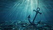 © VK Studio - A sunken anchor lies on the ocean floor, surrounded by rocks and bathed in dappled sunlight, creating a hauntingly beautiful underwater scene.