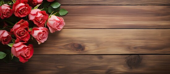 Sticker - Roses and home decor showcased on a wooden backdrop with copy space image