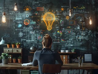 Poster - businessperson brainstorming in creative workspace with modern design