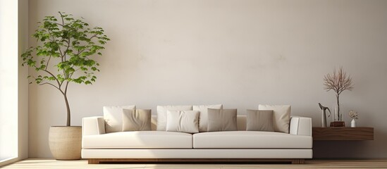 Wall Mural - Contemporary living area with sofa and furnishings including a spacious design and copy space image