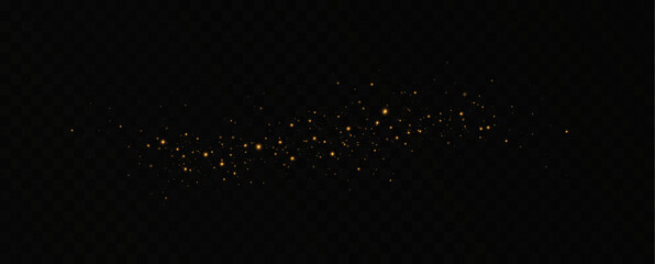 Vector sparkles on a transparent background. Christmas light effect. Sparkling magical dust particles.The dust sparks and golden stars shine with special light.