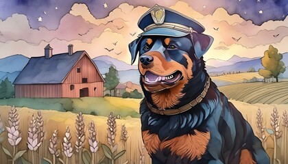 Poster - A rottweiler as a guarddog at a farm