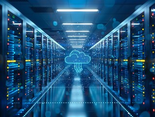 Poster - futuristic cloud computing control center monitoring global data infrastructure
