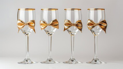 Poster - Champagne flutes adorned with a golden bow