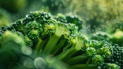 Canvas Print - Close up Image of Fresh Green Broccoli A Macro Snapshot Revealing the Textured Beauty of this Organic Vegetable