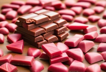 Wall Mural - A close-up of chocolate pieces made from ruby cocoa beans