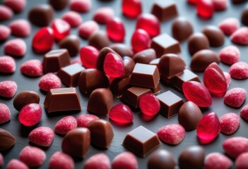 Wall Mural - A close-up of chocolate pieces made from ruby cocoa beans