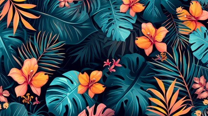 Wall Mural - multi colored tropical leaves summer background