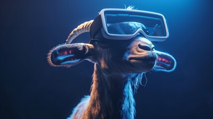 Wall Mural - Goat with vision virtual reality sunglass 