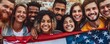 © ALEXSTUDIO - Happy multi-ethnic group of people holding american flag smiling