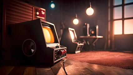 Poster - Retro Gaming Console in Dimly Lit Room Generative AI