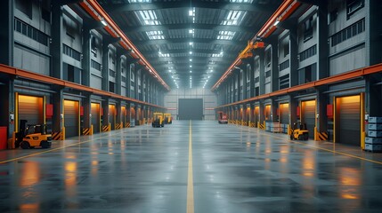 Poster - Automated Warehouse with Forklifts and Conveyor Systems for Efficient Product Shipping