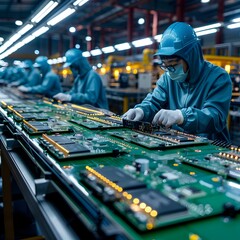 Poster - High tech Electronics Manufacturing Plant with Circuit Board and Device Assembly