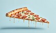 © Dmitriy - Pizza slice with melted cheese dripping on a blue background