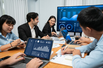 Poster - financial data analysis dashboard by fintech bi or business intelligence display on laptop screen to