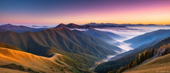 Wall Mural - mountain lanscape. golden hour view of mountain