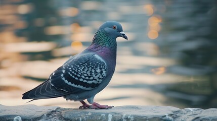 Canvas Print - Pigeon on a Stone Edge near Water