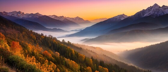 Wall Mural - mountain lanscape. golden hour view of mountain