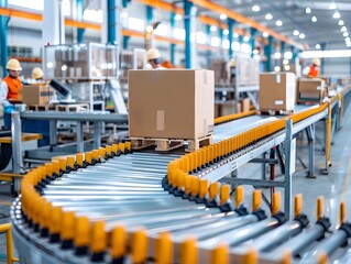 Poster - Automated Packaging Plant with Efficient Conveyor System and Machinery Operators