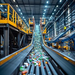 Poster - Automated Recycling Plant with Conveyor Belts Sorting Materials for Eco Friendly Processing and Sustainability