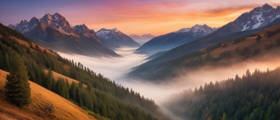 Wall Mural - mountain lanscape. golden hour view of mountain