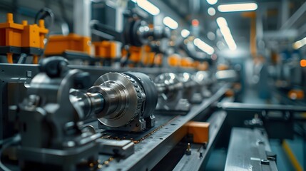 Poster - automated automotive parts manufacturing plant with robotic arms and cnc machines