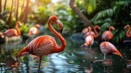 Poster - Pink Flamingo In A Tropical Lagoon