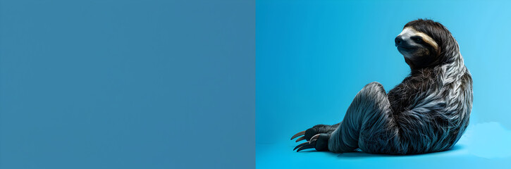 Wall Mural - Sloth web banner. Sloth isolated on blue background with copy space.