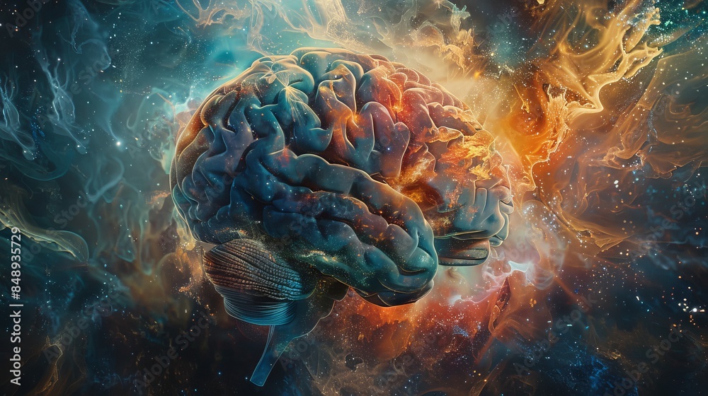 An abstract representation of the brain, with different areas ...
