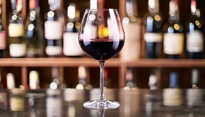 Elegant glass of red wine on blurred bar background. Wine industry concept. Generative AI,wine, glass, drink, alcohol, red, table, white, restaurant, 