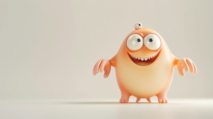 Wall Mural - 3D rendering of a cute and funny cartoon monster with big eyes and a toothy smile.