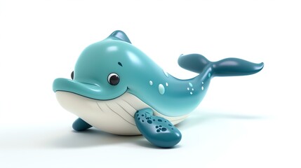Wall Mural - Cute and friendly blue cartoon whale. 3D rendering of a cartoon character.