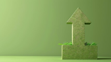 Poster - Against a clean background, an upward-pointing arrow in green symbolizes progress in the circular economy, emphasizing environmentally sustainable practices and efficient resource use. This
