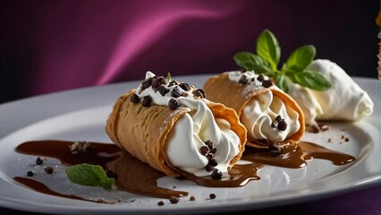 Wall Mural - Appetizing cannoli tubes with mascarpone, Italian food