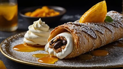 Wall Mural - Appetizing cannoli tubes with mascarpone, Italian food