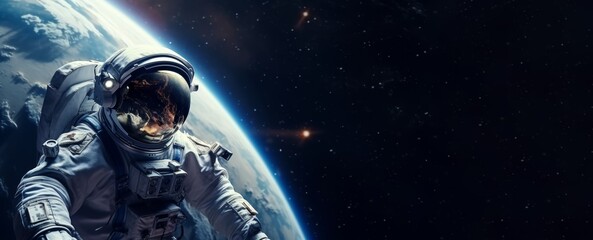 Wall Mural - astronaut on a background of outer space with space for text. banner, copyspace