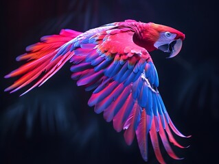 Sticker - Neon Macaw Gliding Through the Darkness with Vibrant Plumage