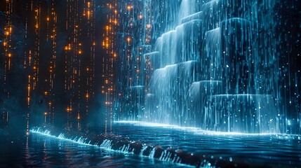 Poster - Digital Waterfall Cascading in a Virtual Cyber Landscape with Luminous Pixel Droplets