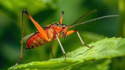 Canvas Print - Close-Up of an Orange and Black Insect on a Leaf