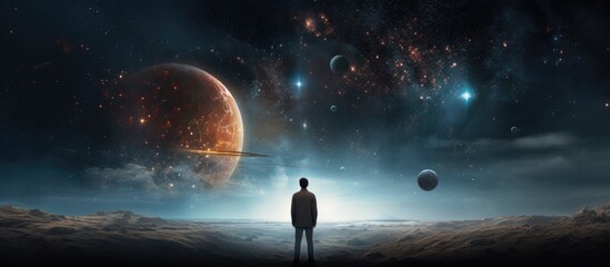 Wall Mural - discovering the vastness of the universe through a mixed media copy space image