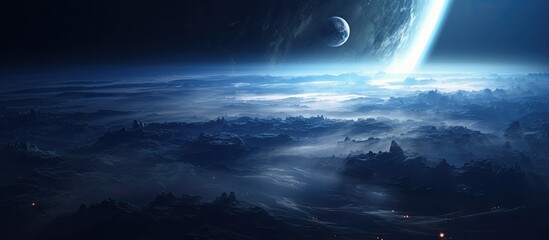 Wall Mural - orbiting planet showcases beauty in deep space image. copy space image. place for adding text and de