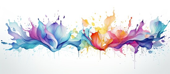 Wall Mural - Watercolor ink drops forming a beautiful bloom with an organic flow splattering and expanding against a clear background ideal for digital designs with copy space image