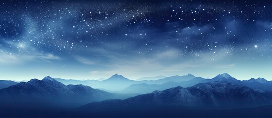 Wall Mural - mountain silhouettes under starry night sky with milky way featuring a soft focus ideal for a copy s