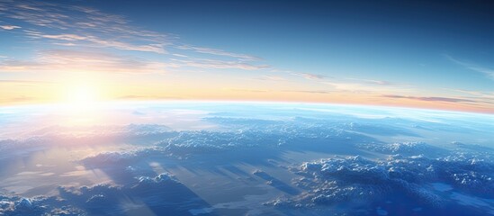 Wall Mural - a serene blue sunrise captured in a breathtaking aerial view showcasing planet earth with a vast exp