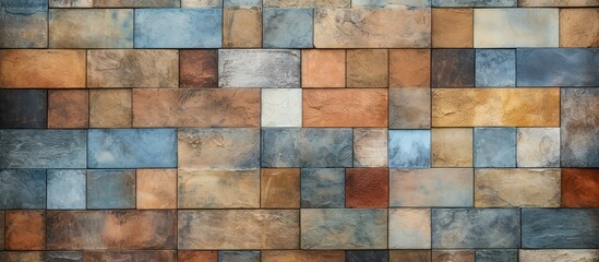 Wall Mural - Multicolor rustic digital wall tile decor or ceramic design with a heavily mixed wall art aesthetic ideal for home decoration with a versatile copy space image use