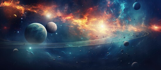 Wall Mural - planets depicted in an abstract style against a space background with copy space image