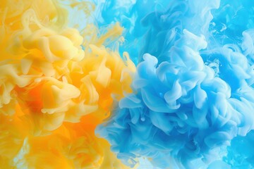 Wall Mural - a vibrant and colorful explosion of smoke, with yellow and blue hues dominating the scene. the smoke
