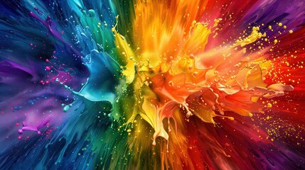 Wall Mural - a colorful explosion of paint with a rainbow of colors. the image is vibrant and full of energy, wit