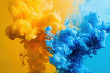 Wall Mural - a vibrant blue and yellow smoke, creating a dynamic and energetic atmosphere. the contrasting colors