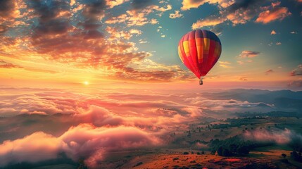A hot air balloon flying on the sky